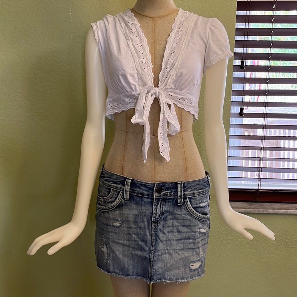Express mini low rise jean skirt